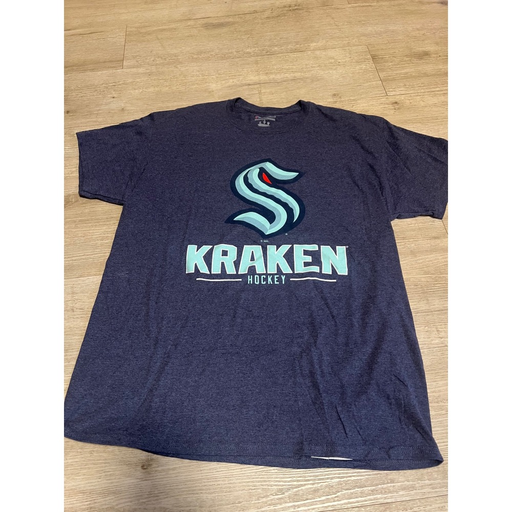 Champion Seattle Kraken Hockey T-Shirt Mens Large Navy Blue Heather NHL Tee